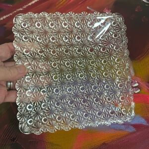 Vintage Clear Fenton Daisy Button 7”X7” Square gGlass Scallop Edged Plate